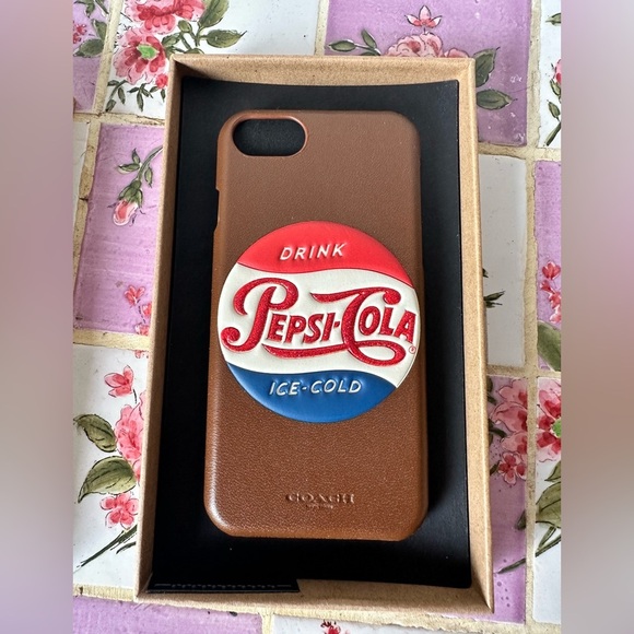 NEW Coach Brown iPhone 8 Case with Pepsi-Cola Design - Picture 2 of 4